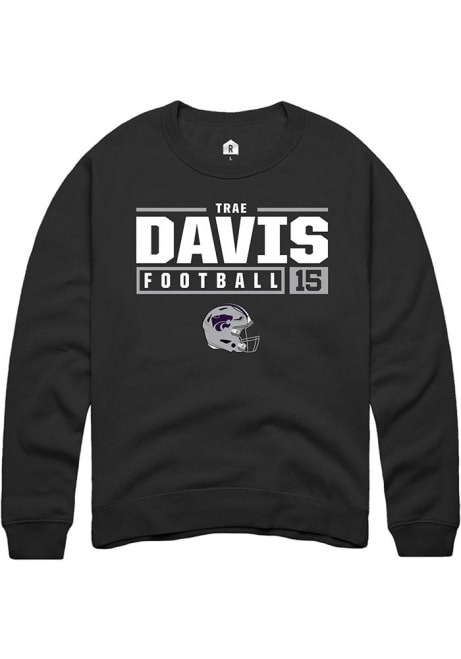 Trae Davis Rally Mens Black K-State Wildcats NIL Stacked Box Crew Sweatshirt