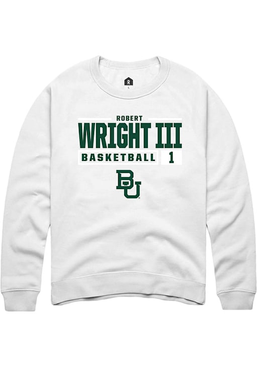 Robert Wright III Baylor Bears Mens White NIL Stacked Box Crew