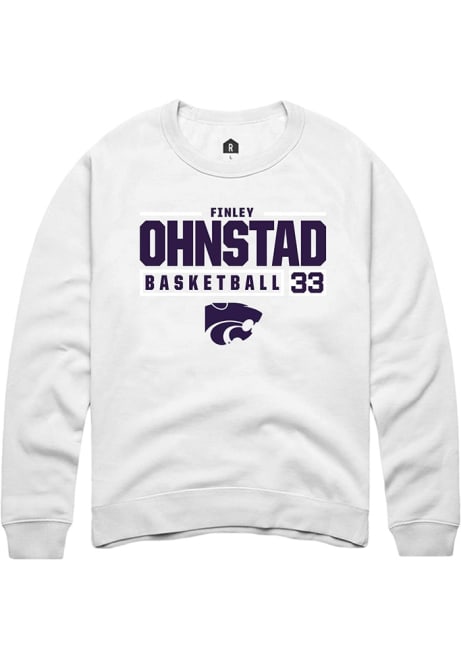 Finley Ohnstad Rally Mens White K-State Wildcats NIL Stacked Box Crew Sweatshirt