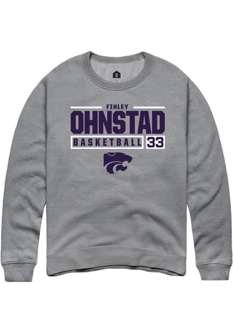 Finley Ohnstad Rally Mens Graphite K-State Wildcats NIL Stacked Box Crew Sweatshirt