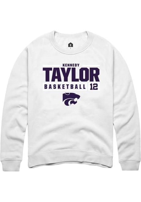 Kennedy Taylor Rally Mens White K-State Wildcats NIL Stacked Box Crew Sweatshirt