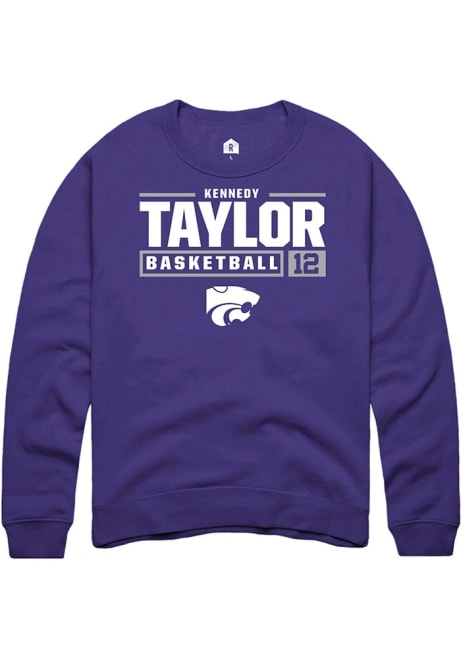 Kennedy Taylor Rally Mens Purple K-State Wildcats NIL Stacked Box Crew Sweatshirt