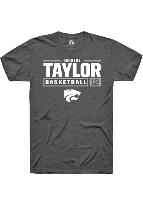 Kennedy Taylor Dark Grey K-State Wildcats NIL Stacked Box Short Sleeve T Shirt