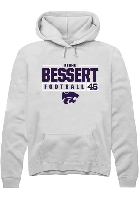 Keane Bessert Rally Mens White K-State Wildcats NIL Stacked Box Hooded Sweatshirt