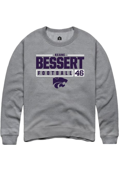 Keane Bessert Rally Mens Graphite K-State Wildcats NIL Stacked Box Crew Sweatshirt