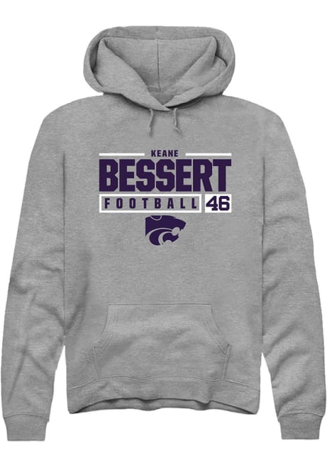 Keane Bessert Rally Mens Graphite K-State Wildcats NIL Stacked Box Hooded Sweatshirt