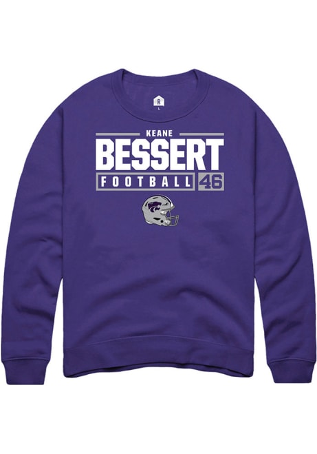 Keane Bessert Rally Mens Purple K-State Wildcats NIL Stacked Box Crew Sweatshirt