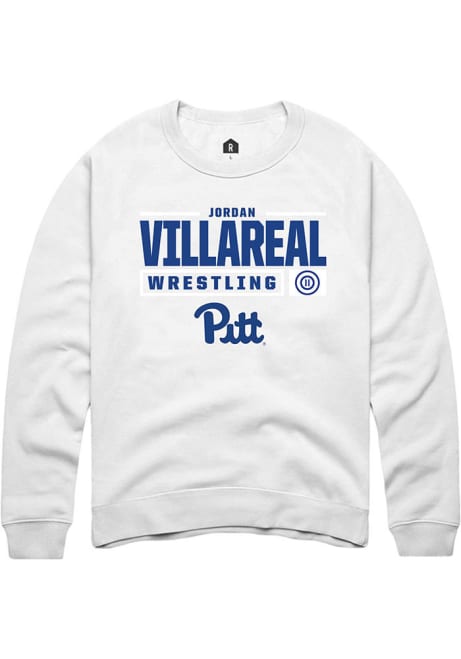 Jordan Villareal Rally Mens White Pitt Panthers NIL Stacked Box Crew Sweatshirt