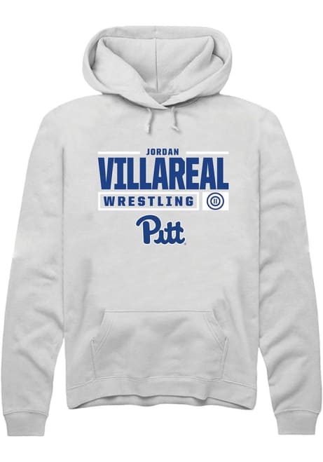 Jordan Villareal Rally Mens White Pitt Panthers NIL Stacked Box Design Hooded Sweatshirt