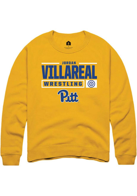 Jordan Villareal Rally Mens Gold Pitt Panthers NIL Stacked Box Crew Sweatshirt