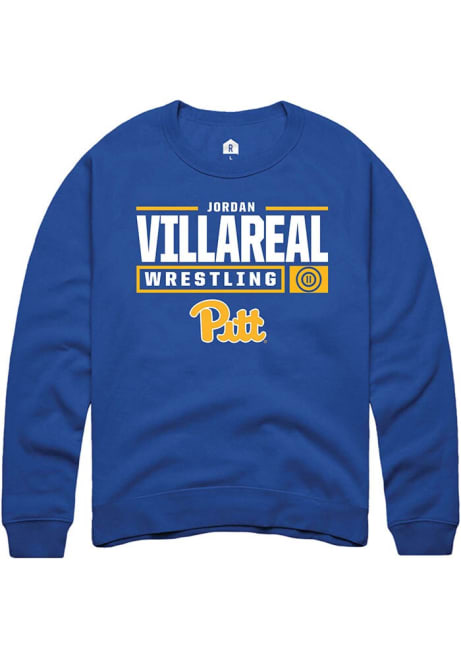 Jordan Villareal Rally Mens Blue Pitt Panthers NIL Stacked Box Crew Sweatshirt