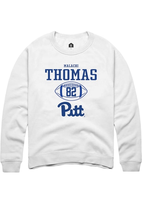 Malachi Thomas Rally Mens White Pitt Panthers NIL Sport Icon Crew Sweatshirt