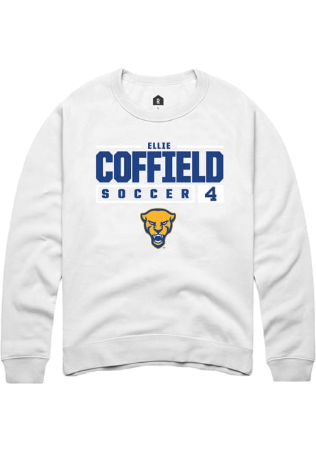 Ellie Coffield Rally Mens White Pitt Panthers NIL Stacked Box Crew Sweatshirt