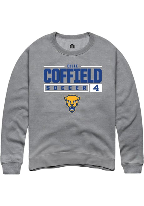 Ellie Coffield Rally Mens Graphite Pitt Panthers NIL Stacked Box Crew Sweatshirt