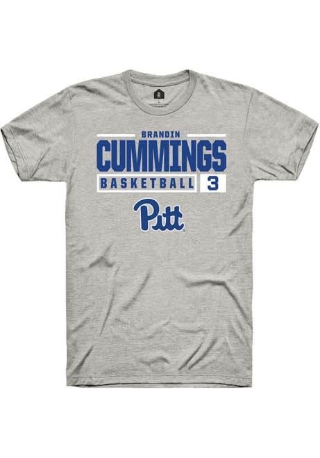 Brandin Cummings Ash Pitt Panthers NIL Stacked Box Short Sleeve T Shirt