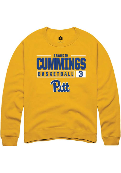 Brandin Cummings Rally Mens Gold Pitt Panthers NIL Stacked Box Crew Sweatshirt