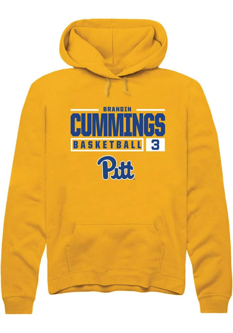 Brandin Cummings Rally Mens Gold Pitt Panthers NIL Stacked Box Hooded Sweatshirt