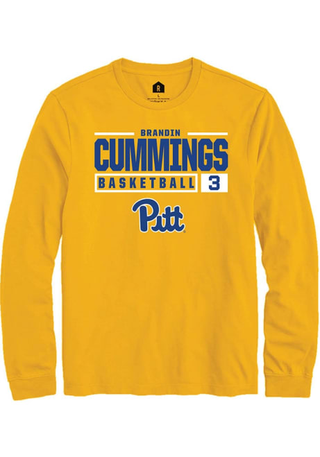 Brandin Cummings Rally Mens Gold Pitt Panthers NIL Stacked Box Tee