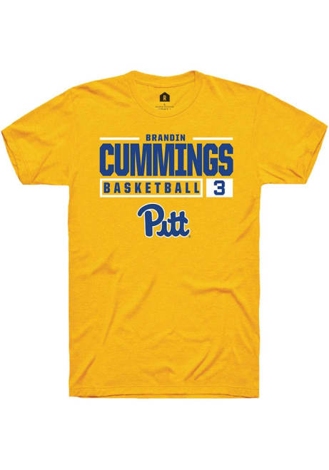 Brandin Cummings Gold Pitt Panthers NIL Stacked Box Short Sleeve T Shirt