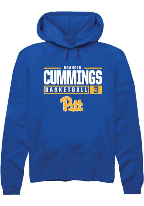 Brandin Cummings Rally Mens Blue Pitt Panthers NIL Stacked Box Hooded Sweatshirt