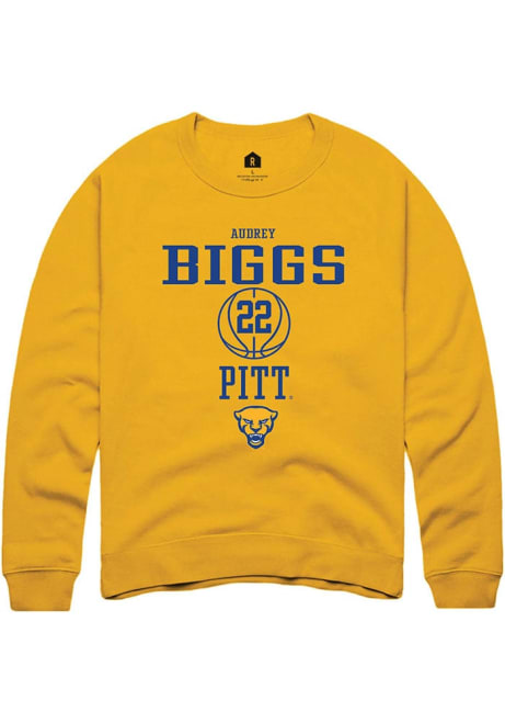 Audrey Biggs Rally Mens Gold Pitt Panthers NIL Sport Icon Crew Sweatshirt