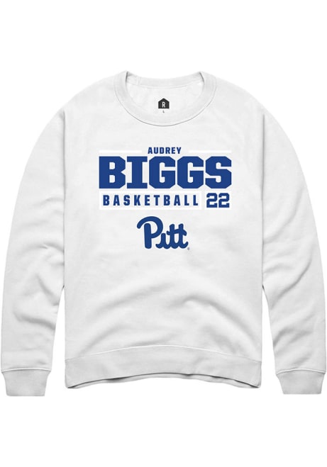 Audrey Biggs Rally Mens White Pitt Panthers NIL Stacked Box Crew Sweatshirt