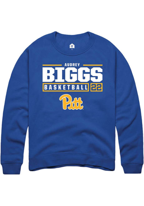 Audrey Biggs Rally Mens Blue Pitt Panthers NIL Stacked Box Crew Sweatshirt