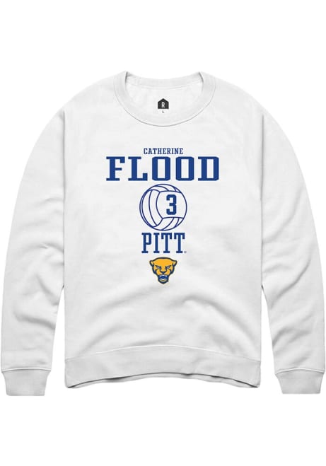 Catherine Flood Rally Mens White Pitt Panthers NIL Sport Icon Crew Sweatshirt