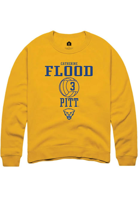 Catherine Flood Rally Mens Gold Pitt Panthers NIL Sport Icon Crew Sweatshirt