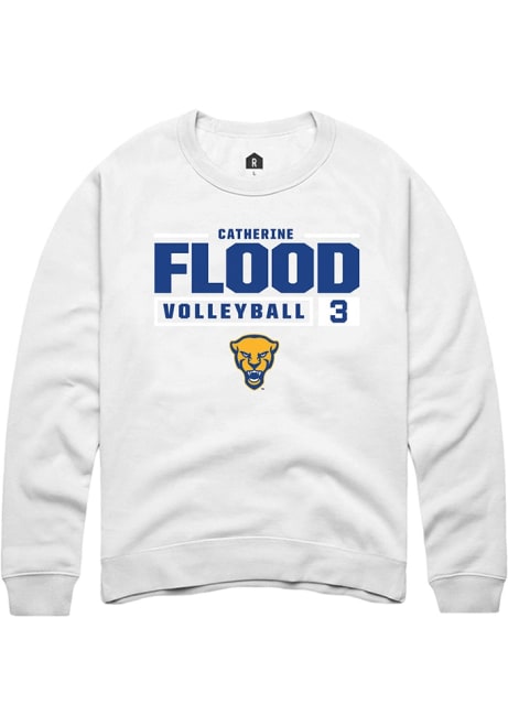 Catherine Flood Rally Mens White Pitt Panthers NIL Stacked Box Crew Sweatshirt