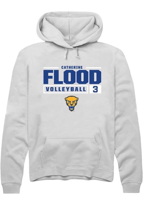 Catherine Flood Rally Mens White Pitt Panthers NIL Stacked Box Hooded Sweatshirt