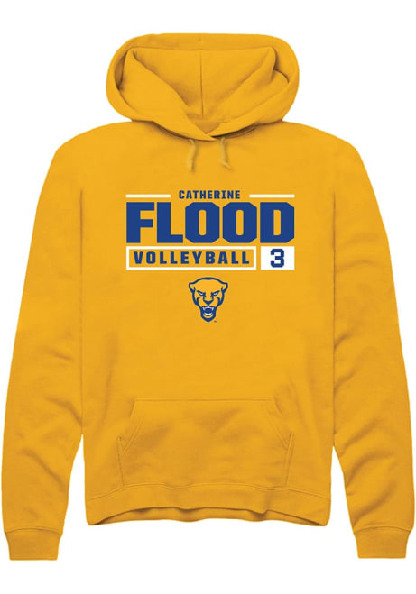 Catherine Flood Rally Mens Gold Pitt Panthers NIL Stacked Box Hooded Sweatshirt