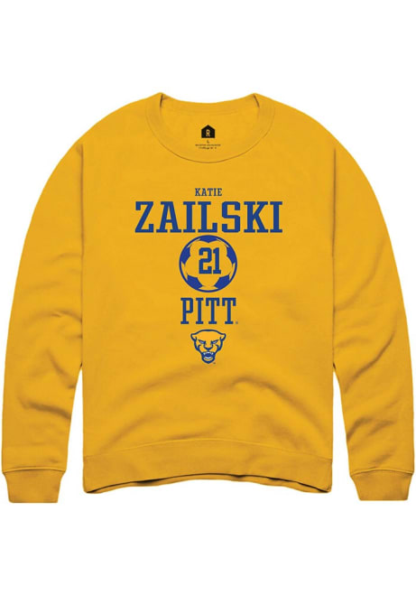 Katie Zailski Rally Mens Gold Pitt Panthers NIL Sport Icon Crew Sweatshirt