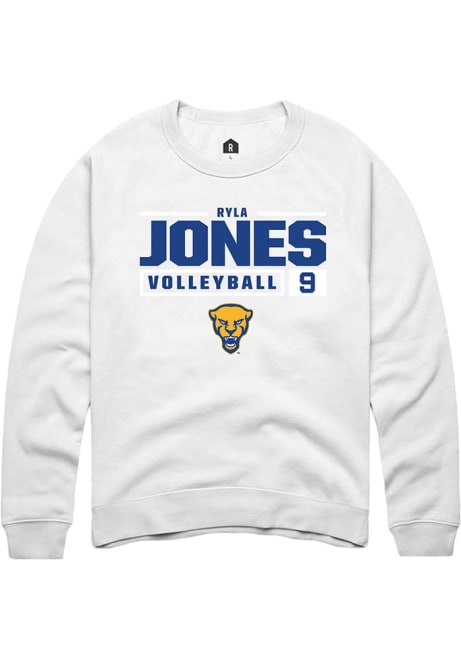 Ryla Jones Rally Mens White Pitt Panthers NIL Stacked Box Crew Sweatshirt