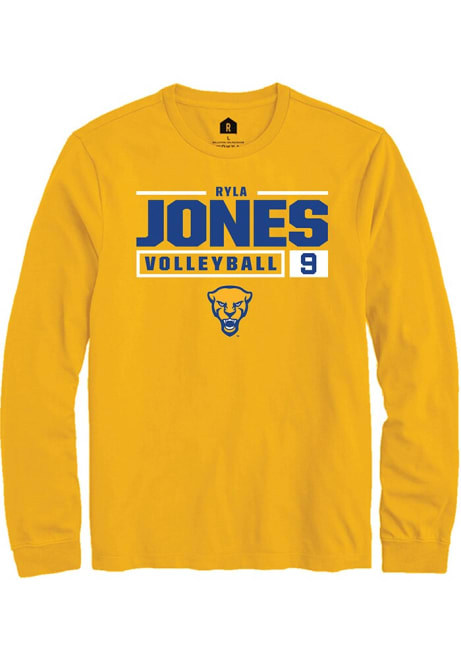 Ryla Jones Rally Mens Gold Pitt Panthers NIL Stacked Box Tee