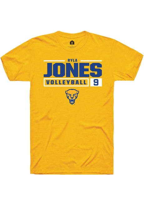 Ryla Jones Gold Pitt Panthers NIL Stacked Box Short Sleeve T Shirt