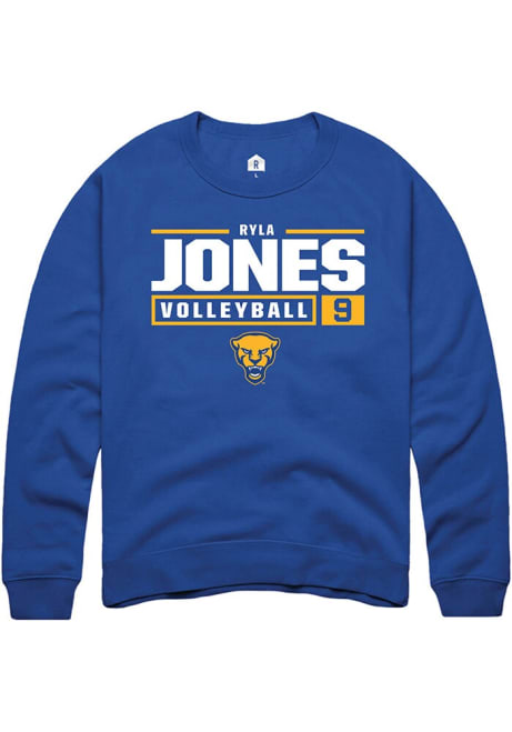 Ryla Jones Rally Mens Blue Pitt Panthers NIL Stacked Box Crew Sweatshirt