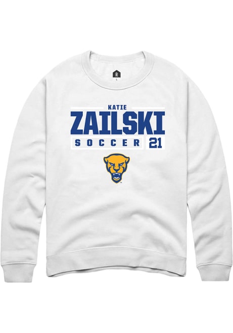 Katie Zailski Rally Mens White Pitt Panthers NIL Stacked Box Crew Sweatshirt