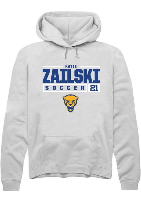 Katie Zailski Rally Mens White Pitt Panthers NIL Stacked Box Hooded Sweatshirt