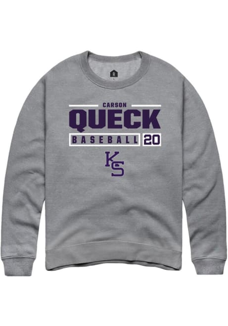 Carson Queck Rally Mens Grey K-State Wildcats NIL Stacked Box Crew Sweatshirt