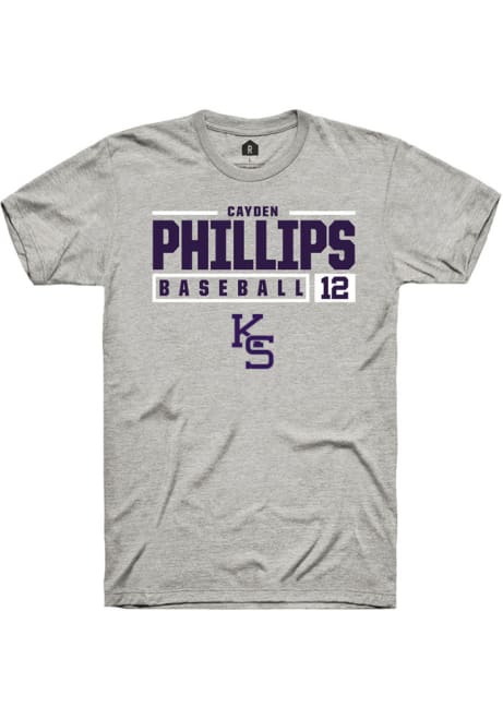 Cayden Phillips Grey K-State Wildcats NIL Stacked Box Short Sleeve T Shirt