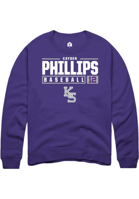 Cayden Phillips Rally Mens Purple K-State Wildcats NIL Stacked Box Crew Sweatshirt