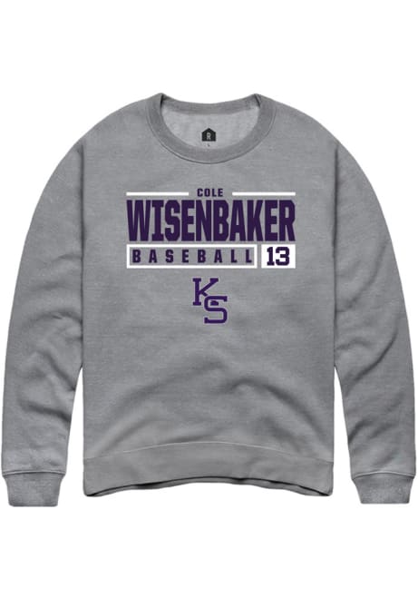 Cole Wisenbaker Rally Mens Graphite K-State Wildcats NIL Stacked Box Crew Sweatshirt