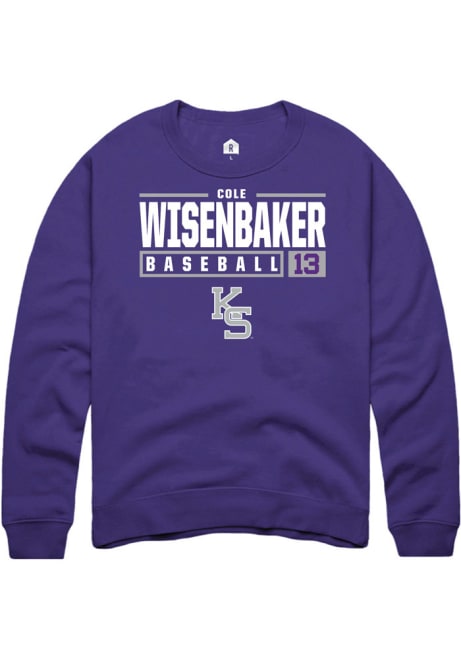 Cole Wisenbaker Rally Mens Purple K-State Wildcats NIL Stacked Box Crew Sweatshirt