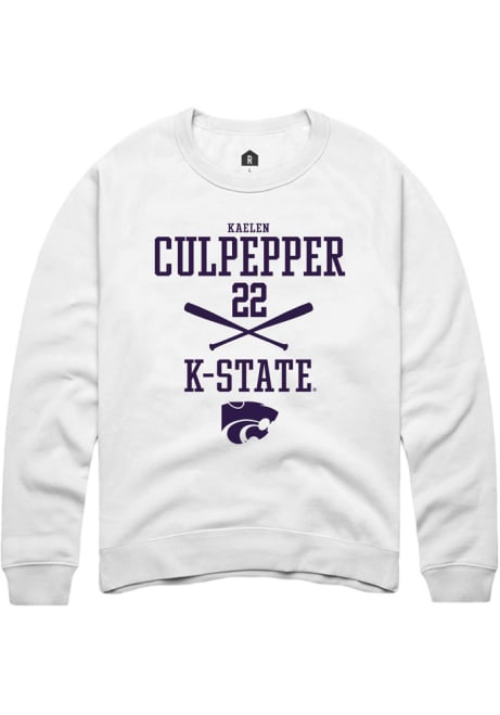 Kaelen Culpepper Rally Mens White K-State Wildcats NIL Sport Icon Crew Sweatshirt