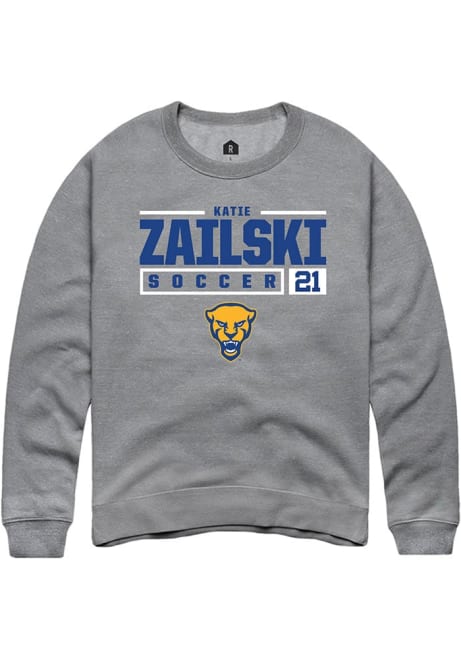 Katie Zailski Rally Mens Graphite Pitt Panthers NIL Stacked Box Crew Sweatshirt