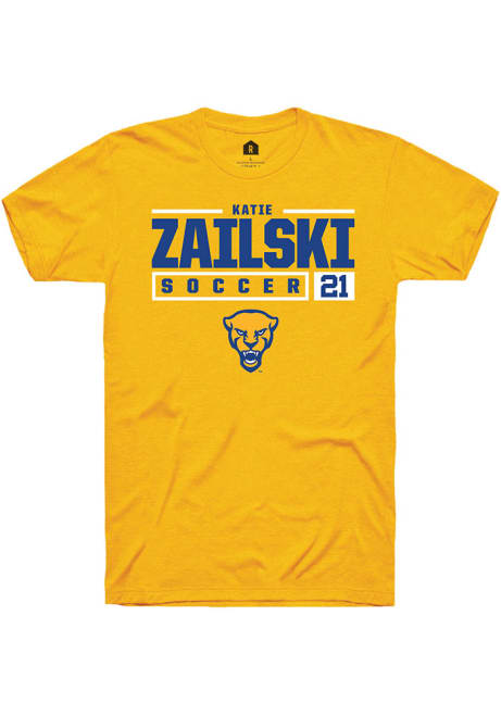 Katie Zailski Gold Pitt Panthers NIL Stacked Box Short Sleeve T Shirt