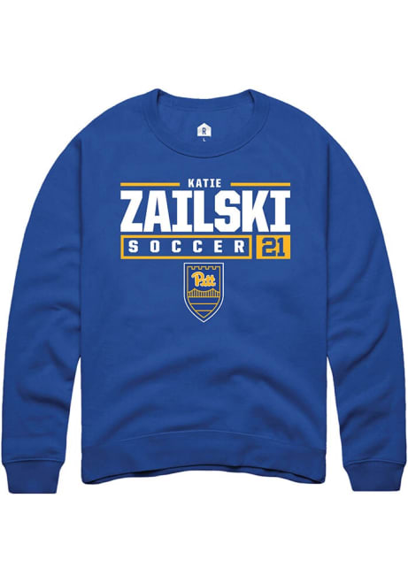 Katie Zailski Rally Mens Blue Pitt Panthers NIL Stacked Box Crew Sweatshirt