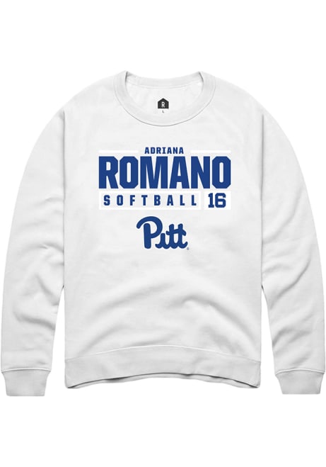 Adriana Romano Rally Mens White Pitt Panthers NIL Stacked Box Crew Sweatshirt