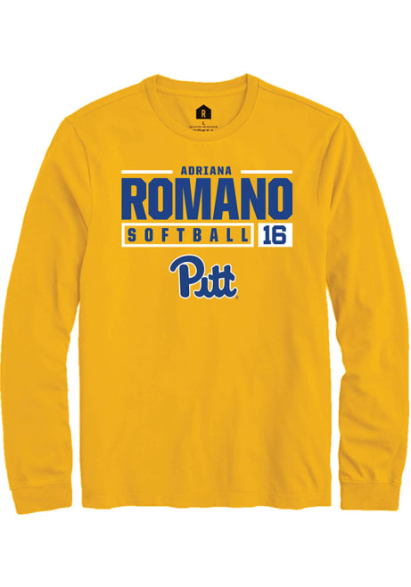 Adriana Romano Rally Mens Gold Pitt Panthers NIL Stacked Box Tee